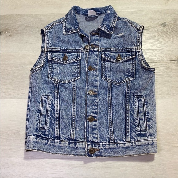 Zara 80’S Edition Distressed Acid Wash Denim Button Up Vest, Size 7 - Picture 1 of 12